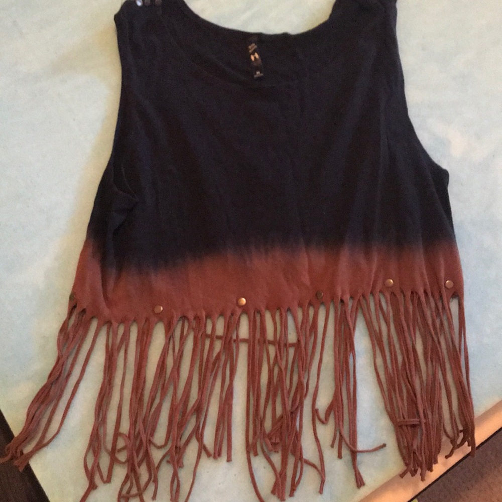 black and brown fringe top
